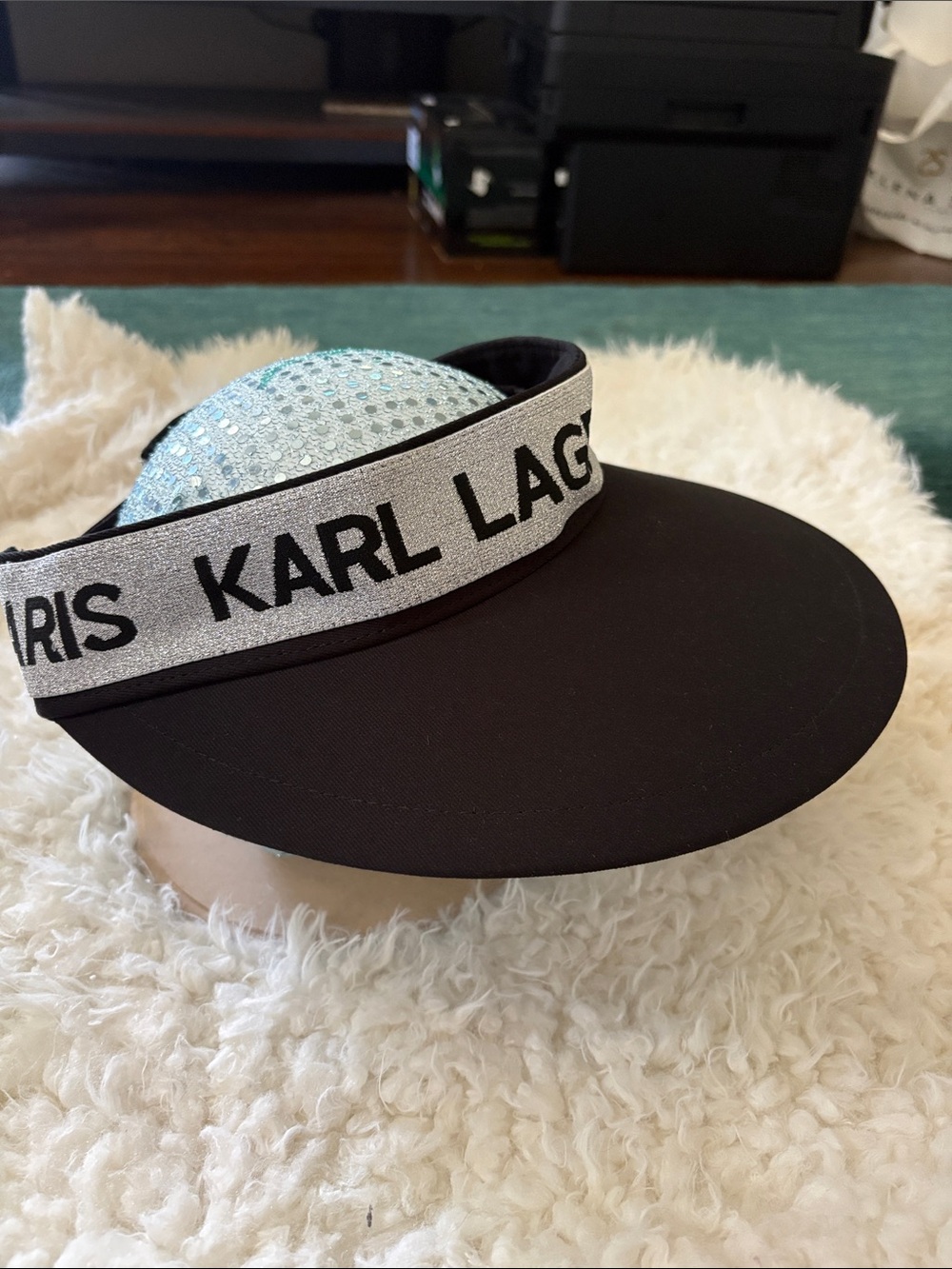 Karl Lagerfeld Black Visor with Silver Logo Band - Picture 2 of 3